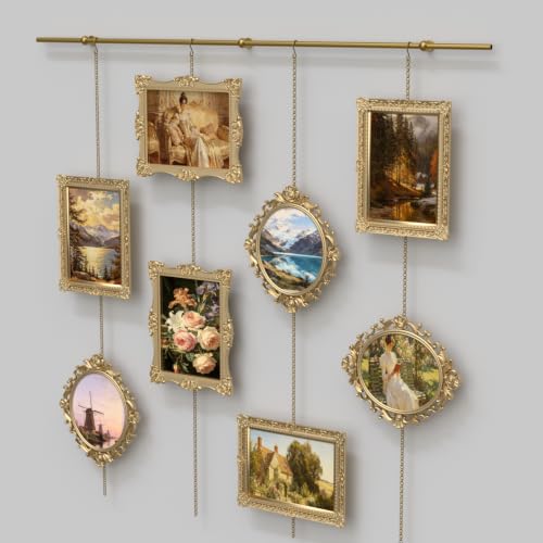 51.2in Brass Gallery Rail Picture Rail Hanging System with Chain and Hooks