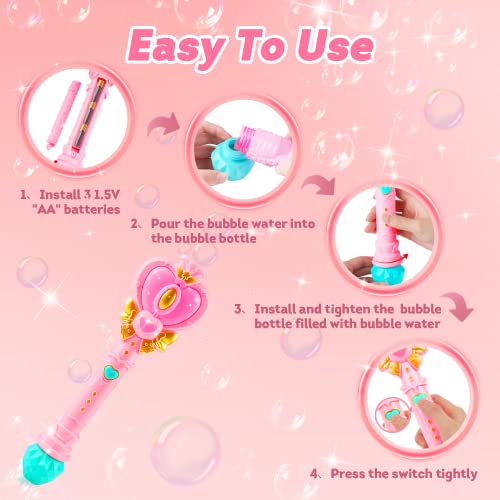 Tlkiaa Bubble Wand for Kids, Princess Toys Heart Bubble Machine Blower Maker Outdoor Toy with Light, Party Birthday Gifts Easter Basket Stuffers for 1 2 3 4 5 6 7 8 Year Old Toddlers Little Girls Pink - Thumbnail 5