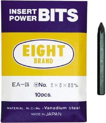Eight EA062X80 Plus Bit Single Mouth, Opposite Sides, 0.3 inches (8 mm), No Groove +2 x 80, Set of 10