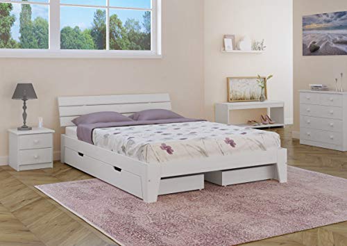 Erst-Holz Doppelbett mit Rollrost 140x200 Futonbett Bettgestell Holzbett Massivholz Kiefer Weiß 60.54-14 W – Bild 3