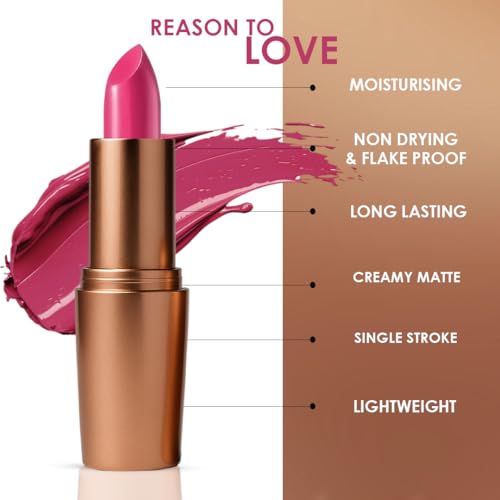 Image of One Wish Creamy Matte Lipstick for Women - Too Pink to Care Shade 05 | Long Lasting | Full Coverage | Creamy, Non-Drying Formula | High Pigment | SPF | Enriched with Vitamin E, Almond Oil & Shea Butter | 8 Hrs Wear | Smooth Finish | 3.8 gm
