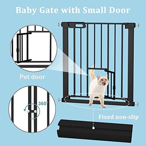 Baby Gate with Small Pet Door 29.5"-32.2" Inch Wide Black, Walk Through Dog Gate for Stairway Doorway Halway - Safety Child Gates Auto Close for The House — view 2