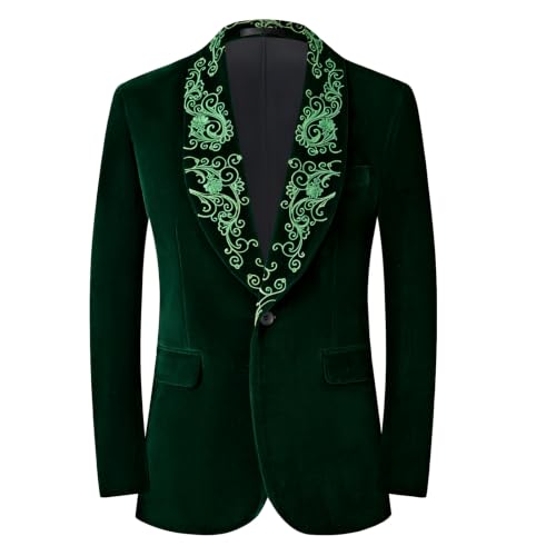 DAMANGUAN Men's Velvet Blazer, Gold Embroidered Suit Jacket, Black Tuxedo for Wedding Party Prom (US, Alpha, Small, Regular, Regular, Dark Green) - image 1