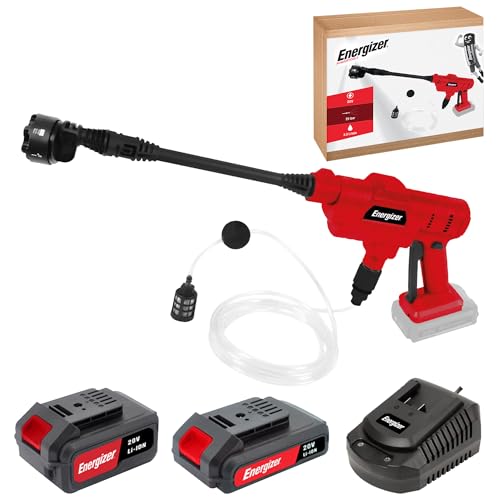 Energizer - Idropulitrice a Batteria 20V (Batterie Incluse) – 25 Bar, 6 Impostazioni di Ugello, Portata 3,3L/min – Accessori Inclusi (Tubo Aspirazione 1,5 m/Filtro) – Per Auto, Balconi, Esterni