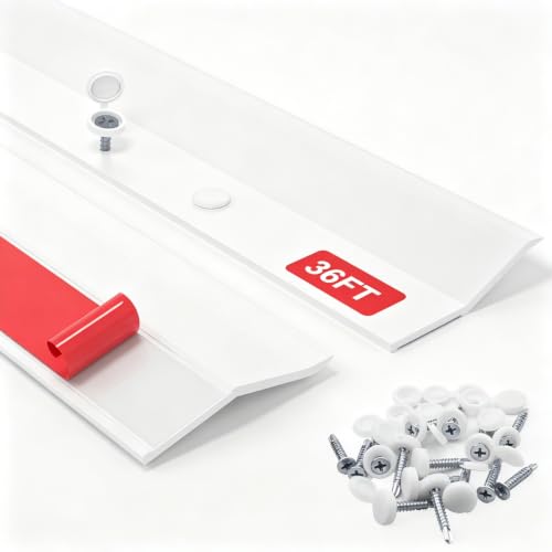 Jobon Garage Door Seal Top and Sides - 36FT TPE Garage Door Weather Stripping Kit, Flexible Side Seal for Blocking Drafts Rain Dust & Rodents, Easy Installation for DIY Homeowners, White