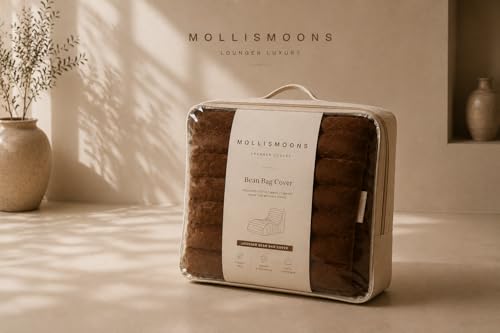 Image of Mollismoons Faux Fur Bean Bag Chair Cover for Adults & Kids | Luxury Lounger & Round Floor Sofa Seating | Modern Cozy Feel | No Beans Included (Brown, Lounger)