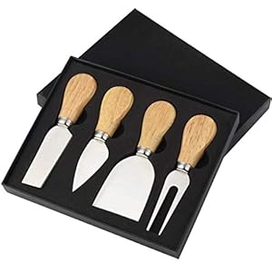LTWQLing 4-Piece Cheese Knives Set, Stainless Steel Cheese Slicer with Wood Handle for Party Trays and Dinner Table