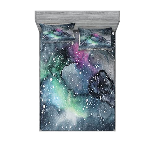 Ambesonne Psychedelic Fitted Sheet & Pillow Sham Set, Space Galaxy
