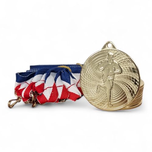 Trophy Monster Paquete de 10 medallas de rugby en relieve de la serie Gold Vortex con cinta de 50 mm de hierro estampado. Paquete a granel