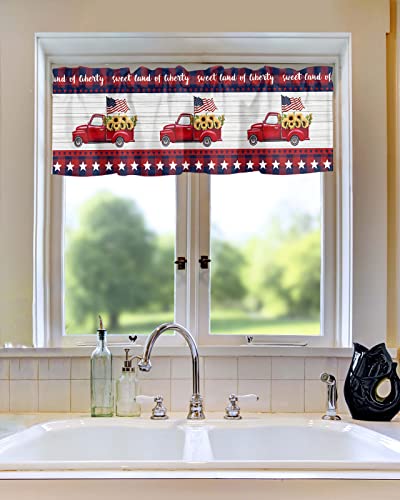 Window Curtain Valances For Kitchen Windows,Fourth Of July Car Sunflower On Wood Rod Pocket Short Window Valance Buffalo Check Freedom Star Treatment Valance For Living Room/Bathroom/Bedroom,54X18In #TOP7