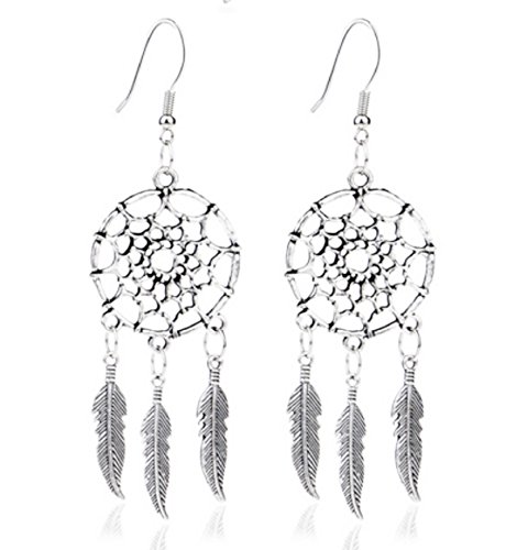 ITS-New Silver Dream Catcher Dangle Drop Feather Tassel Dangle Ea...