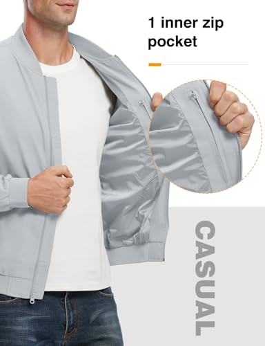 Image of TBMPOY Men's Lightweight Bomber Jackets Light Windbreaker Casual Stylish Fall Golf Zip Up Fashion Dress Business Varsity Light Blue M