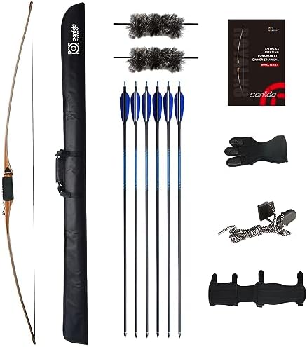 Sanlida Archery 68” Royal X8 Longbow Traditional Wooden Hunting Bow Handmade Hunting Bow and Arrows kit for Adults & Traditional Archers, RH Only