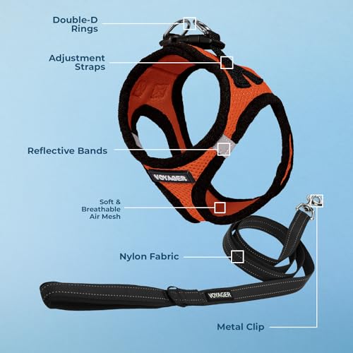 Image of Voyager Step-in Air All Weather Mesh Harness and Reflective 5 ft Dog Leash with Neoprene Handle for Small, Medium and Large Breed Puppies by Best Pet Supplies - Orange Base, XL