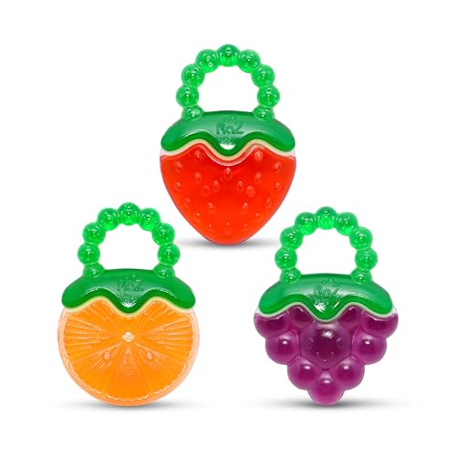 RaZbaby Fruit Koolers 3-Pack Koolers Water-Filled Teethers Fun Fruit-Inspired Cooling Relief for 3M+ | Safe BPA-Free Teether that Soothes Tender Gums