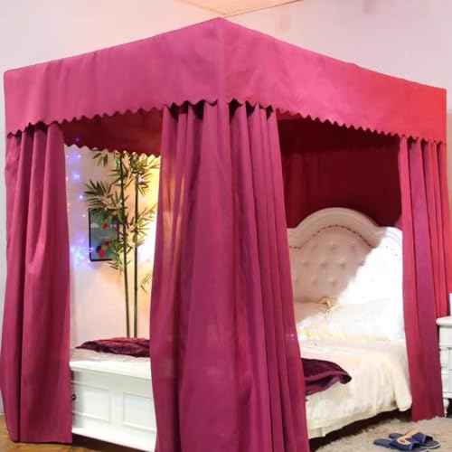 Solid Wine Princess 4 Corner Post Bed Canopy Curtain Canopy for Girls Boys Bed Adult Bedroom for Twin/Full/Queen/King Size Bed Decoration (Solid Wine, Full)