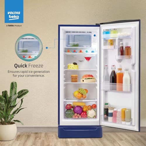 Image of Voltas Beko, A Tata Product 208 L, 5-Star Single Door Direct Cool Refrigerator with Fresh Box Technology (RDC240V / 5W0BBR0M0B00GO, Bonita Blue)