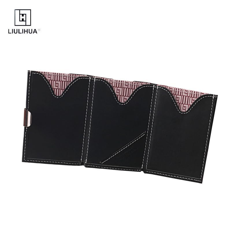 Image of LLH Leather Trifold Wallet - RFID Blocking with Stainless Steel Locking Clip Wallet, Minimalist Front Pocket RFID Blocking Credit Card Holder (green-D)