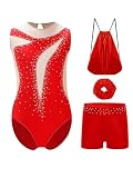 Aislor Body Gimnasia Ritmica Niña Conjuntos Ropa Entrenamiento Traje De Patinaje Artístico Pantalones Cortos Un rojo 9-10 años