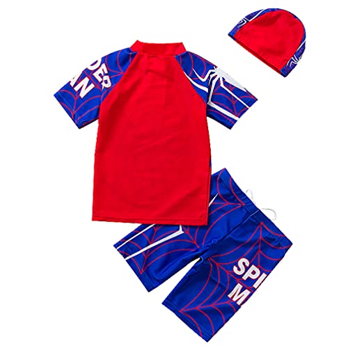 Focnigo Boys Superhero 2 Piece Swimsuit Kids Short Sleeve Rash Guard Shirt And Swim Trunks Set With Swimming Cap (5Years-6Years, Blue) #TOP2