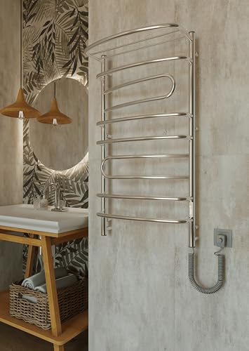 Elna - Radiador de toalla eléctrico de alta calidad, 170 W, 1000 x 530 mm, acero inoxidable cromado, 2 brazos giratorios IP44, montaje en pared, termostato y temporizador, para salas de grandes