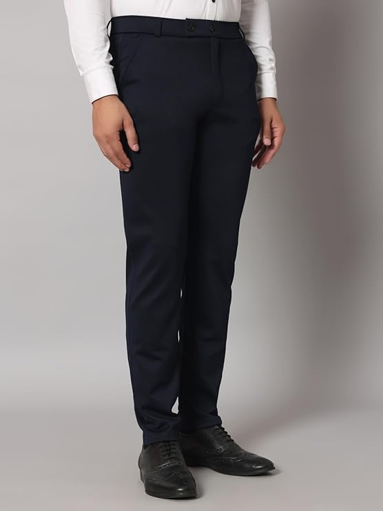 Image of Mehrang Men's Slim Fit Formal Trousers, Black, Regular Waist with Side Pockets
