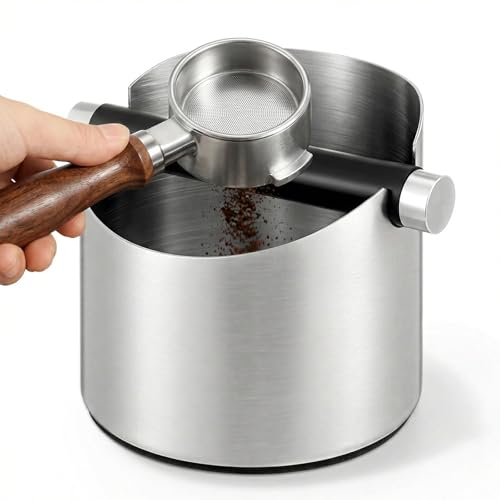 Mokarya Coffee Knock Box Knock Box with Lid - Stainless Steel Coffee Grounds Bin Small Espresso Knock Box with Non-Slip Base Large Capacity Waste Container Removable Knock Bar Coffee Accessories