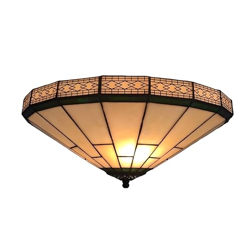 ACMHNC Plafonnier Style Tiffany, Lustre Vintage de 34cm en Vitrail Fait à la Main, Luminaire de Plafond pour Cuisine, Salon, Couloir et Chambre, Douille E27...
