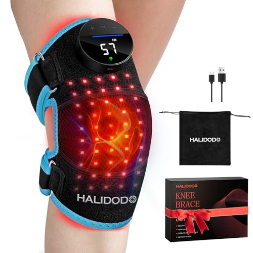HALIDODO Red Light Therapy & Vibration Massage Knee Brace - Rechargeable Controller, 660nm&850nm Red
