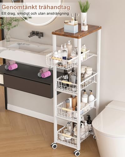 Ornestia Carrito Cocina con Ruedas, Carro de Almacenamiento de Placa Superior de Madera de 5 Niveles, Verdulero Cocina, Blanco - imagen 5