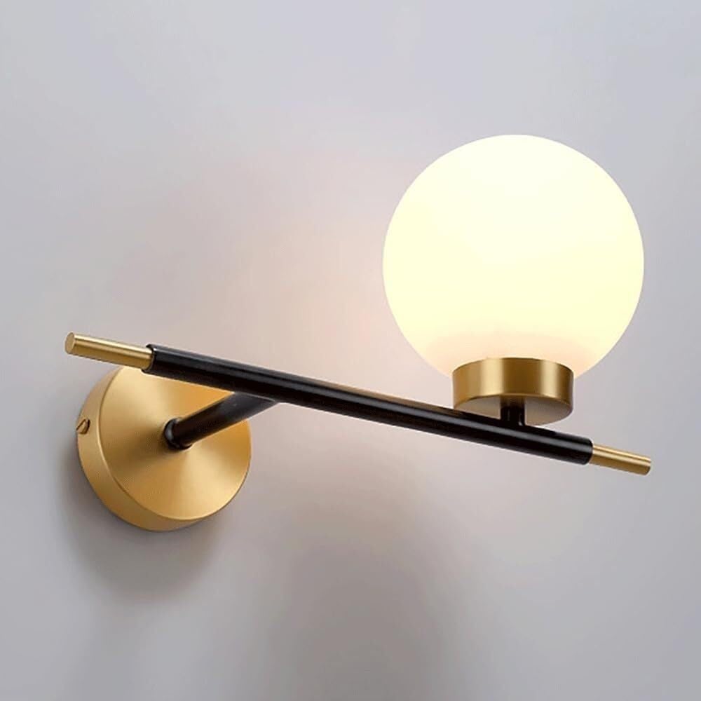 CWCQGH Scandinavian Creative Wall Sconce Brass Wall Light with White Glass Ball Shade Copper Bedside Wall Lamp E27 Lighting Fixture, Bedroom Decorative Wall Sconce for Bedroom B,Right