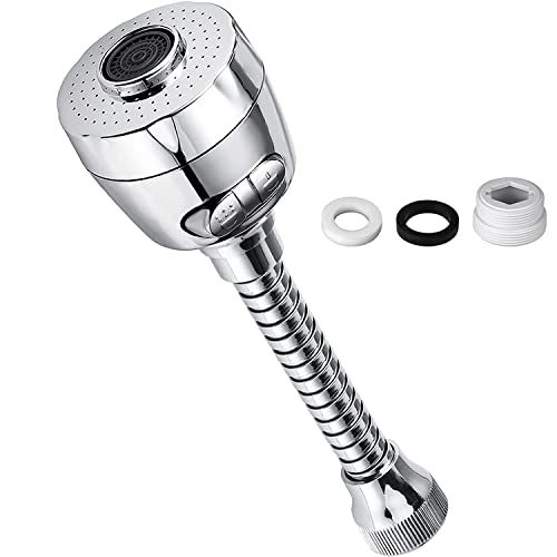 Image of YANCI Kitchen Tap Faucet Extension 17.5cm 360 Degree Rotatable Anti-Splash Extender with Hose Spray Head Swivel Aerator Foam & Rain Mode for Kitchen, Bathroom, Silver, Flexible Nozzle-A