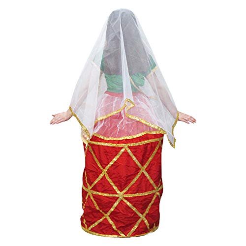 Image of Kaku Fancy Dresses Polyester Indian State Manipuri Folk Dance Costume - Red & Green, For Girls 14-16 Years