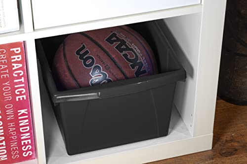 Image of Storex 5.5 Gallon Storage Bin with Lid - Plastic Classroom Organizer for Books and Supplies, Black, 6-Pack (62742U06C)