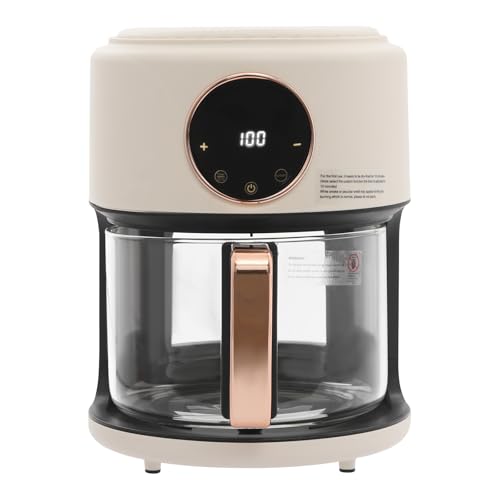 banborba Air Fryer, 3.8Qt 1200W Glass Air Fryer, 8-in-1 Smart Compact Airfryer with Digital Display, 360° Viewable, 176℉-392℉ Adjustable Temperature, 60 Min Timer, Glass Pot Dishwasher Safe, White