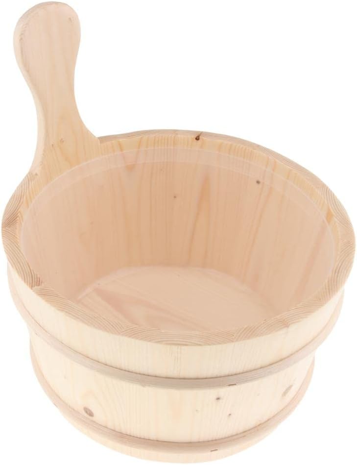 Handmade Wooden Sauna Bucket 4L Volume for Spa and Bathroom Accessories, Natural Pine Water Bucket with Ladle