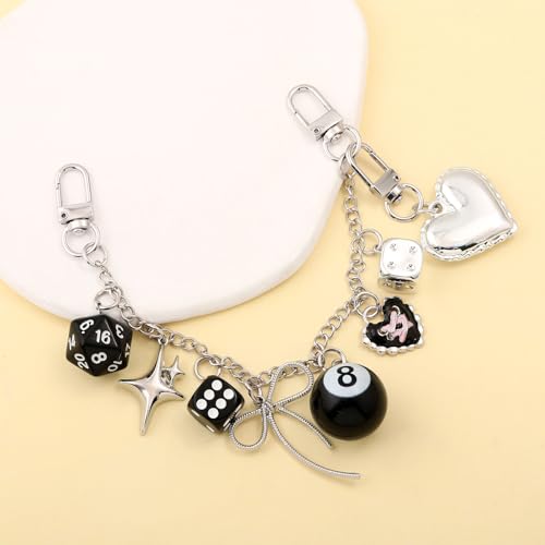 Image of 8 Ball Dice Charm Keychain - Cute Bag Purse Handbag Accessories - Y2K Aesthetic Key Chain for Women Men