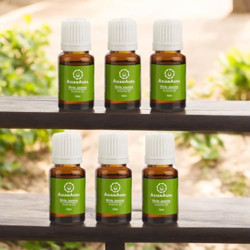 Image of ASIAN AURA Ceramic Aroma Diffuser Oil Set (10ml Each) Pack of 6| Home Fragrance & Aromatherapy | Meditation /Yoga (60 Ml, White Jasmine)