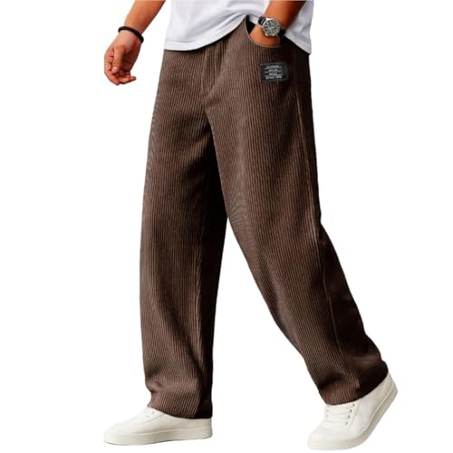 Men's Stylish Everyday Corduroy Ribbed Fabric Pants, Men's Casual Pants, Drawstring Waist with Pockets