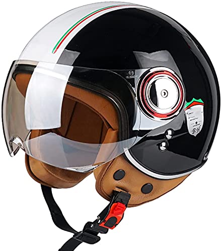 3/4 Motorcycle Helmet, Retro Open-Face Half Helmet Adult Motorbike Moped Cruiser Vespa Helmets Men Women Scooter Helmet Vintage Style ECE/DOT Approved E,XL