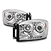 AKKON - For Dodge Ram Pickup Truck Chrome Clear Dual LED Ring Projector Headlights Left + Right Replacement