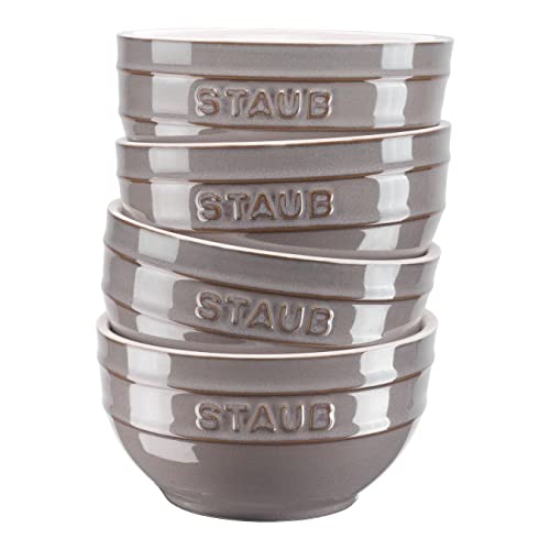 STAUB Ceramique - Set di ciotole in ceramica, 4 pezzi, colore: grigio anticato, 14 cm, 0,7 litri, per preparare e servire