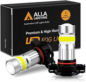Alla Lighting 2800lm PSX24W 2504 LED Fog Lights Bulbs 12276, 6000K Xenon White Xtreme Super Bright COB-72 12V Cars Trucks Replacement