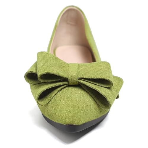 Image of WENJIAZHIZHI Square Toe Bow Ballet Slip-On | Classic Suede Finish,Chic Bow Detail,Effortless Everyday Style,Wedding Party Office,Plus Size Available