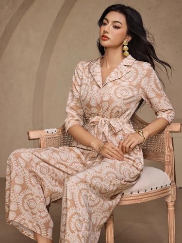 Image of LITZO Dress for Women | Long Rayon Dress for Women's | Floral Wide Leg Long Jumpsuit with Pockets | Regular Jumpsuit for Women (134-136)