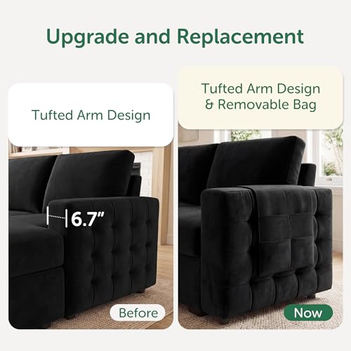 Image of HONBAY Sectional Sleeper Sofa with Pull Out Bed U-Shape Sectional Couch with Storage Chaise 6 Seater Sleeper Sectional Sofa Bed, Velvet Black