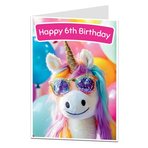 LimaLima 6th Birthday Card for Girls Cute Unicorn Greeting Card for Daughter Niece or Granddaughter Colourful A5 Card with Envelope Fun & Magical Design