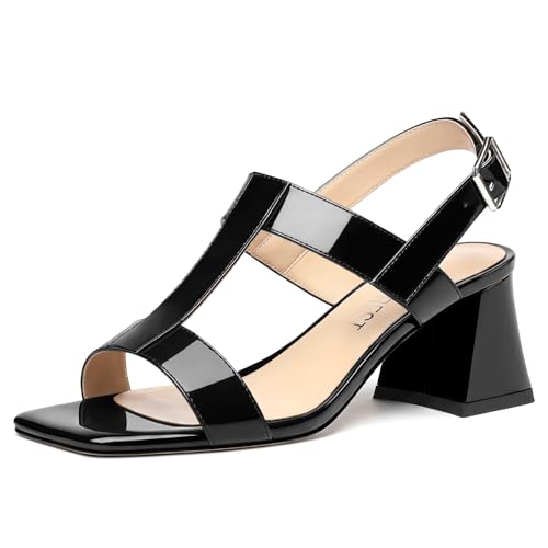 Sandales à talons carrés SHOWFOREST : chaussures habillées d'été avec sangle de cheville