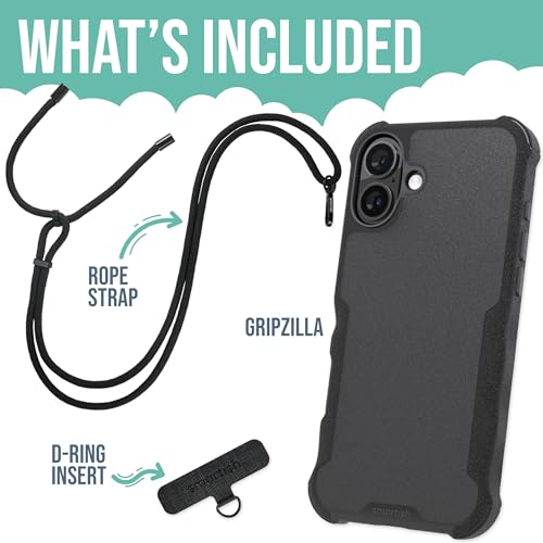 Image of Smartish iPhone 16 Plus MagSafe Case with Crossbody Lanyard Strap - Gripzilla - [Slim + Protective] Magnetic Armor Case with Universal Detachable Shoulder Neck Strap - Black Tie Affair