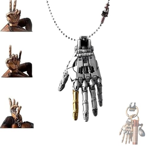 Pendentif main bionique mécanique, bijou à breloques articulées mobiles, bijou de main de robot steampunk, pendentif mécanique steampunk, bijou pour homme et femme (argenté)